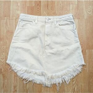 Free People We The Free Bailey Raw Hem Denim Frayed Mini Skirt Ivory Womens 28